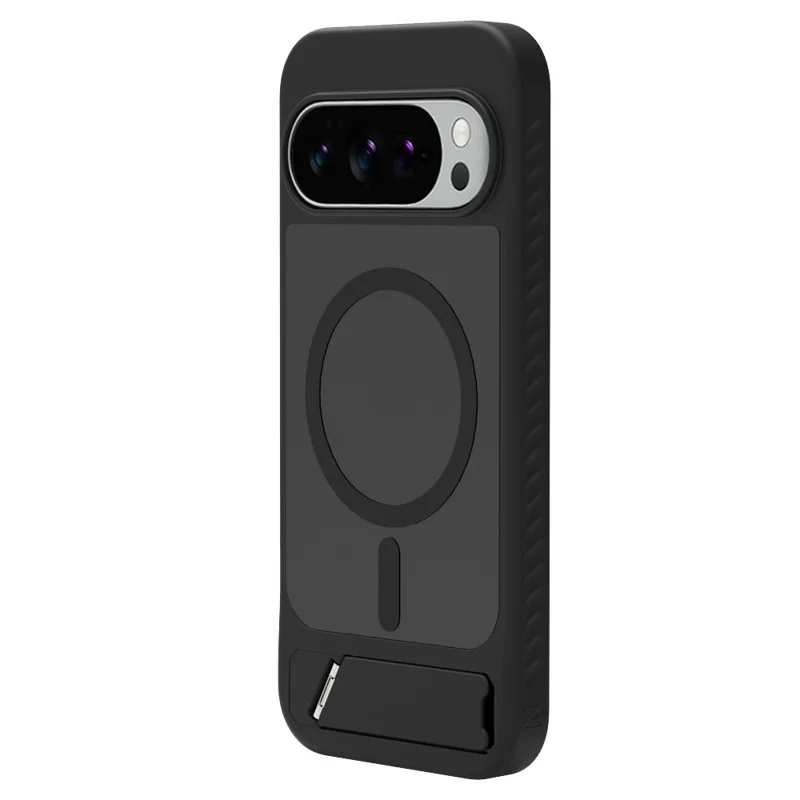 LEREACH Le-Chic Series For Google Pixel 10 Pro XL / 9 Pro XL Magnetic Case Kickstand TPU + PC Phone Cover - Black