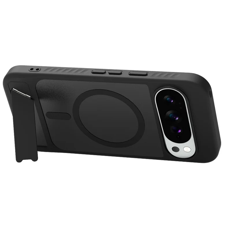 LEREACH Le-Chic Series For Google Pixel 10 Pro XL / 9 Pro XL Magnetic Case Kickstand TPU + PC Phone Cover - Black