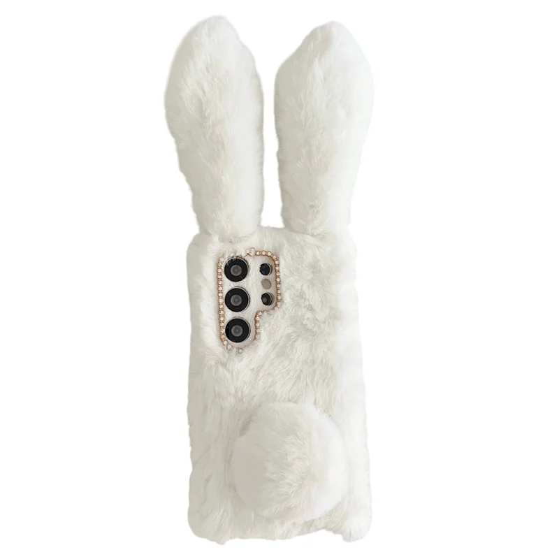 For Samsung Galaxy S26 Ultra Case Plush Cute Bunny Winter Fluffy TPU Phone Cover - White