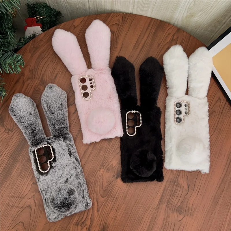 For Samsung Galaxy S26 Ultra Case Plush Cute Bunny Winter Fluffy TPU Phone Cover - White