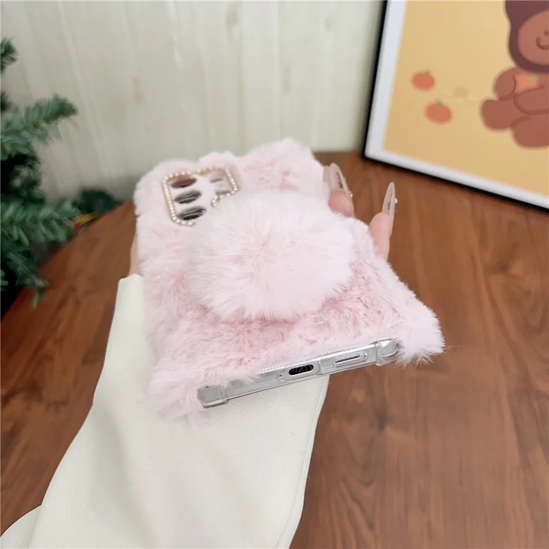 For Samsung Galaxy S26 Ultra Case Plush Cute Bunny Winter Fluffy TPU Phone Cover - White