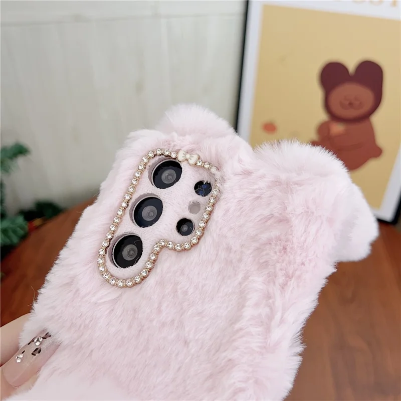 For Samsung Galaxy S26 Ultra Case Plush Cute Bunny Winter Fluffy TPU Phone Cover - White