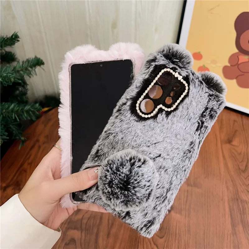 For Samsung Galaxy S26 Ultra Case Plush Cute Bunny Winter Fluffy TPU Phone Cover - White
