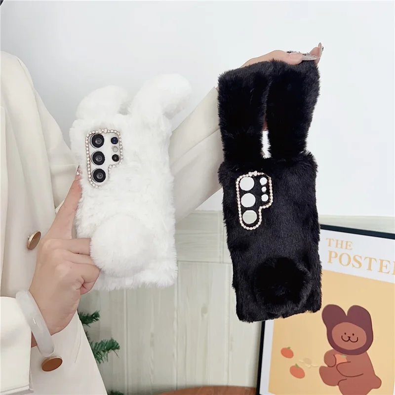 For Samsung Galaxy S26 Ultra Case Plush Cute Bunny Winter Fluffy TPU Phone Cover - White