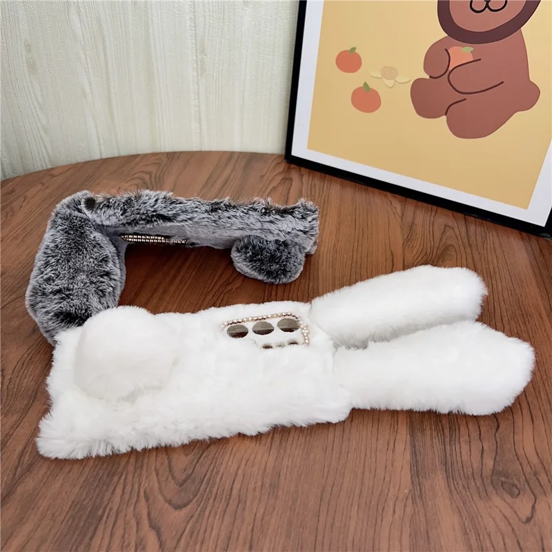 For Samsung Galaxy S26 Ultra Case Plush Cute Bunny Winter Fluffy TPU Phone Cover - White