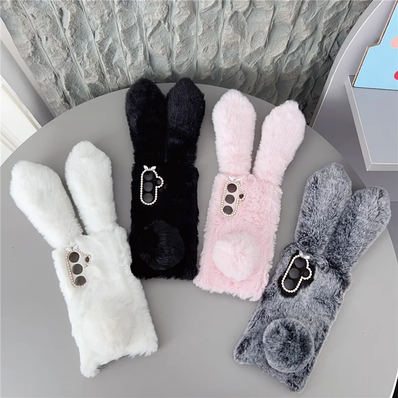 For Samsung Galaxy S26 / S26 Pro Case Plush Cute Bunny Winter Fluffy TPU Phone Cover - Pink