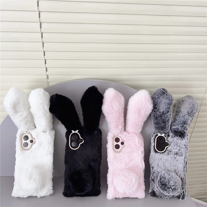For Samsung Galaxy S26 Edge Case Plush Cute Bunny Winter Fluffy TPU Phone Cover - Black