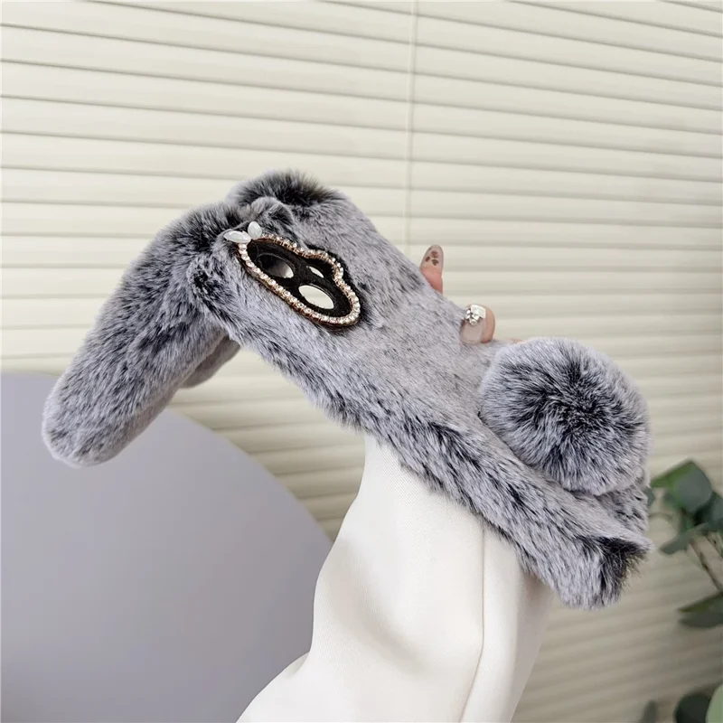 For Samsung Galaxy S26 Edge Case Plush Cute Bunny Winter Fluffy TPU Phone Cover - Black