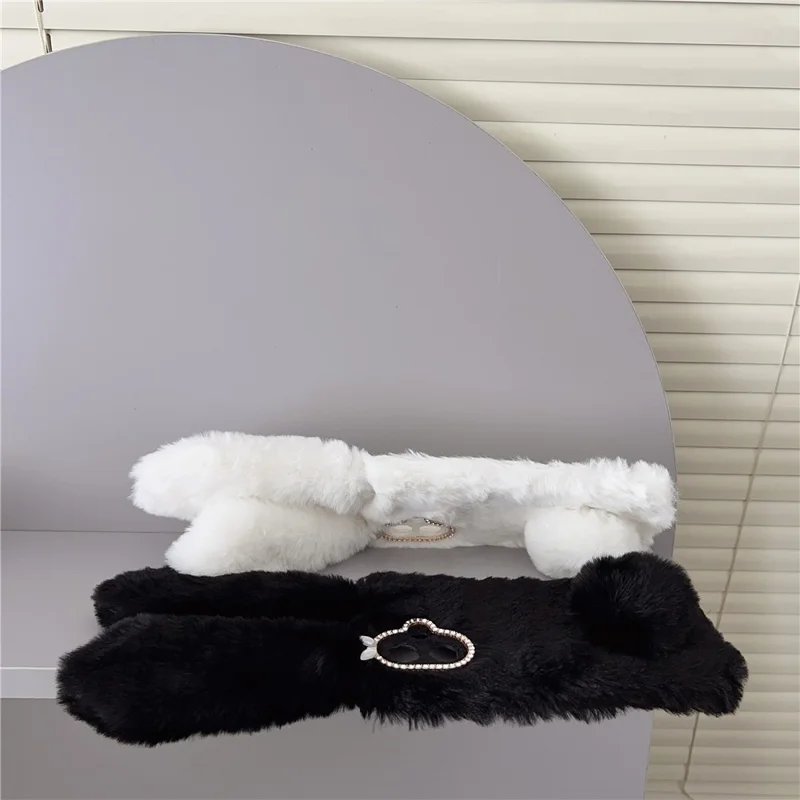 For Samsung Galaxy S26 Edge Case Plush Cute Bunny Winter Fluffy TPU Phone Cover - Black