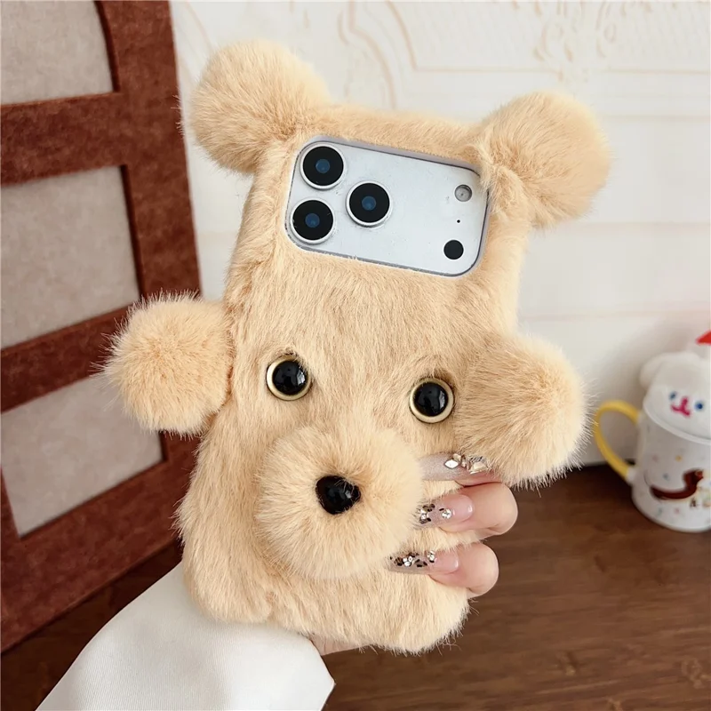 For iPhone 17 Pro Case 3D Bear Faux Fur Fluffy Inner TPU Phone Cover - Yellow
