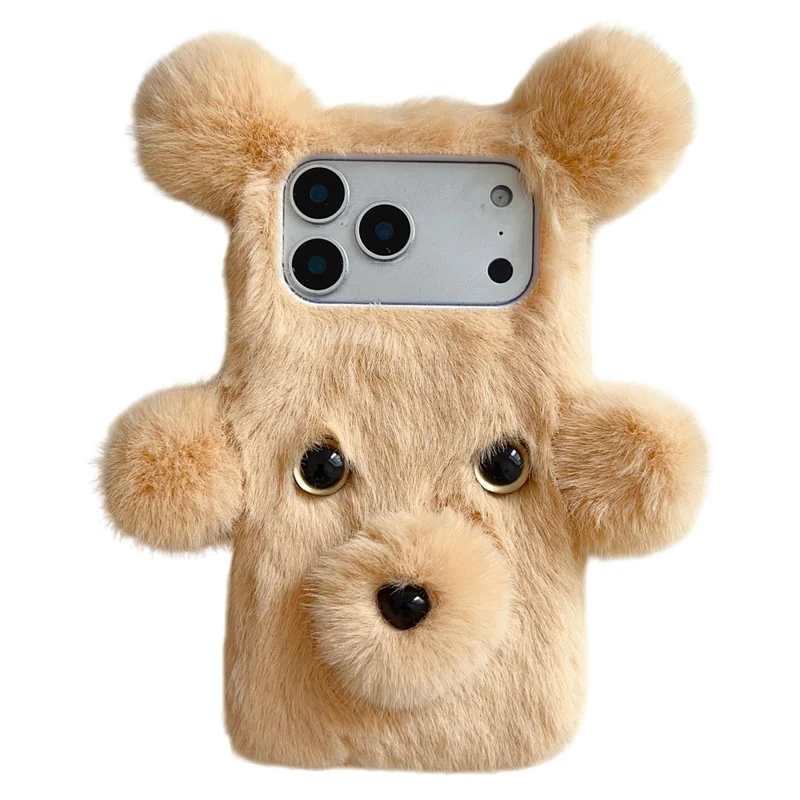 For iPhone 17 Pro Max Case 3D Bear Faux Fur Fluffy Inner TPU Phone Cover - Yellow