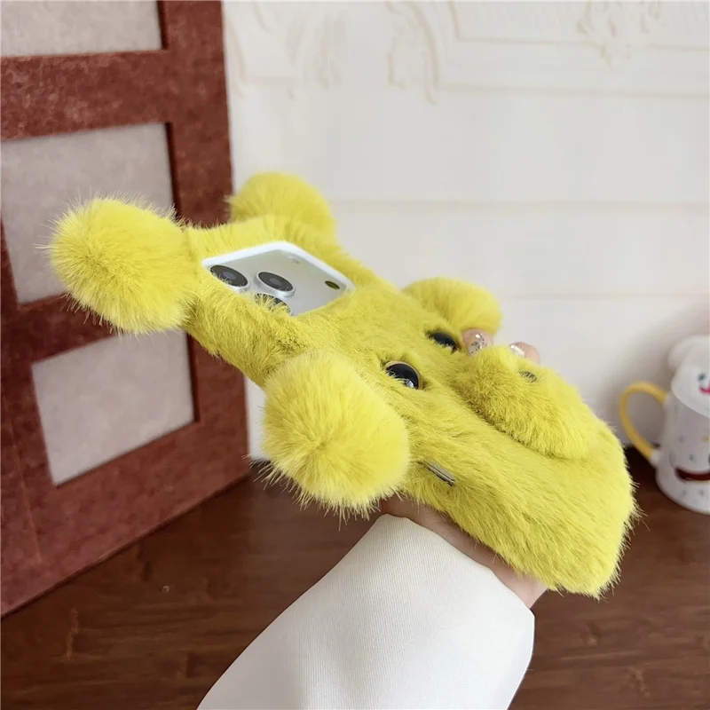 For iPhone 17 Pro Max Case 3D Bear Faux Fur Fluffy Inner TPU Phone Cover - Yellow