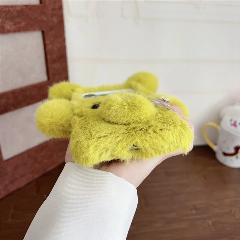 For iPhone 17 Pro Max Case 3D Bear Faux Fur Fluffy Inner TPU Phone Cover - Yellow