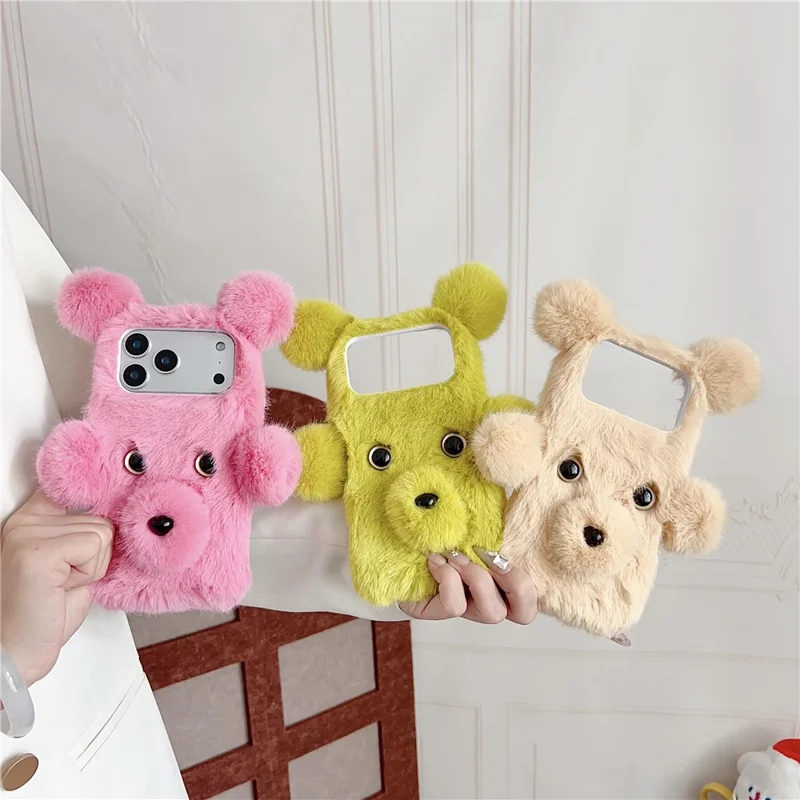 For iPhone 17 Pro Max Case 3D Bear Faux Fur Fluffy Inner TPU Phone Cover - Yellow