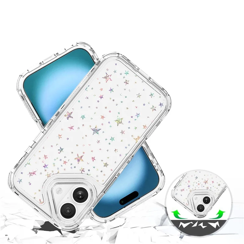 For iPhone 17 Case Clear Acrylic TPU Hybrid Phone Cover with Laser-printed Film - Stars