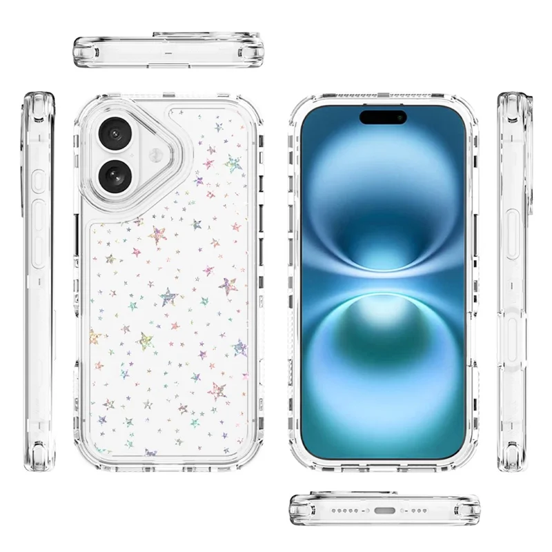 For iPhone 17 Case Clear Acrylic TPU Hybrid Phone Cover with Laser-printed Film - Stars