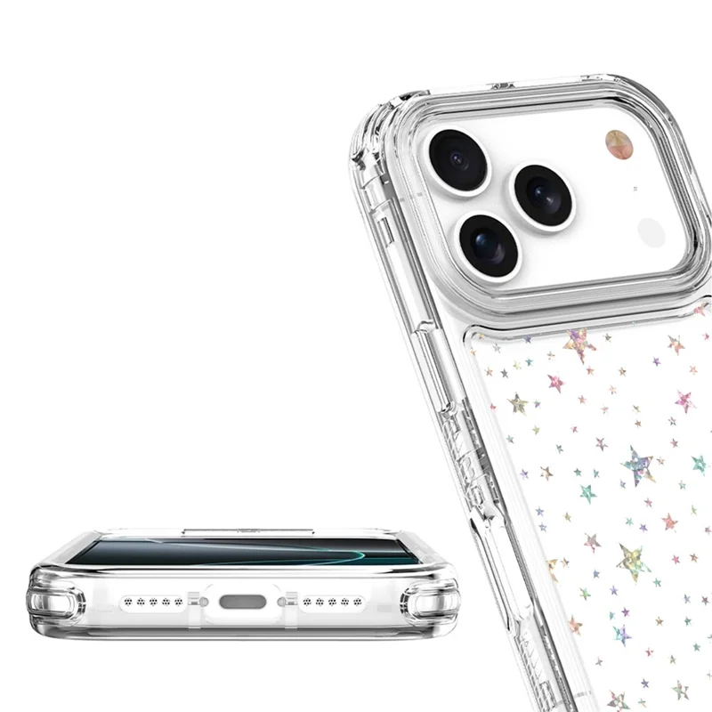 For iPhone 17 Pro Case Clear Acrylic TPU Hybrid Phone Cover with Laser-printed Film - Stars