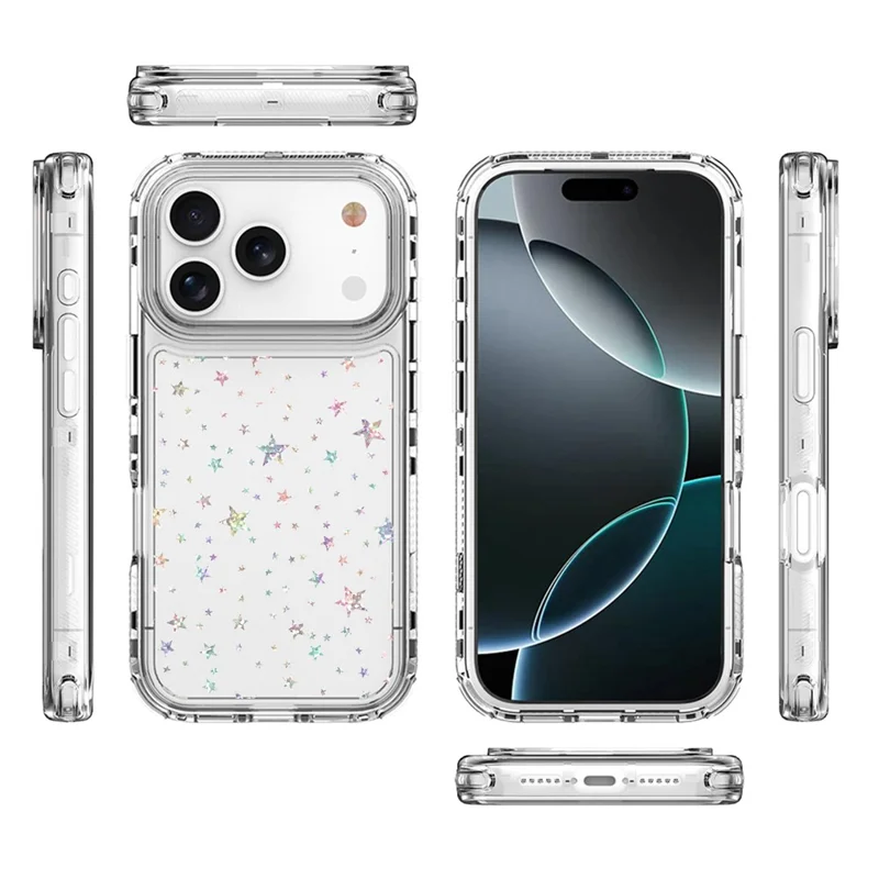 For iPhone 17 Pro Case Clear Acrylic TPU Hybrid Phone Cover with Laser-printed Film - Stars