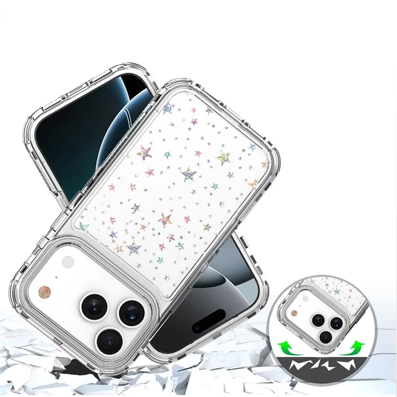 For iPhone 18 Pro Max / 17 Pro Max Case Clear Acrylic TPU Hybrid Phone Cover with Laser-printed Film - Stars
