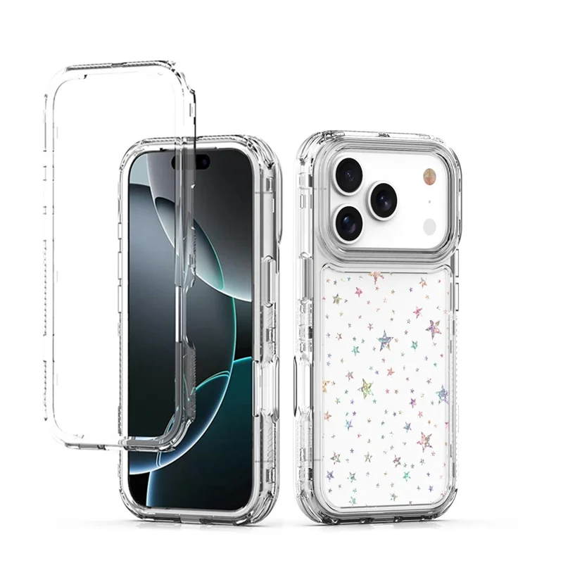 For iPhone 18 Pro Max / 17 Pro Max Case Clear Acrylic TPU Hybrid Phone Cover with Laser-printed Film - Stars