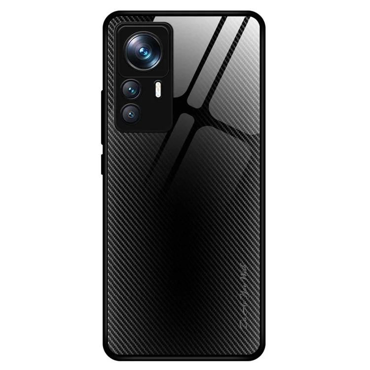 Carbon Faser Textur Telefonfall Für Xiaomi 12T Pro 5G Tempered Glas+tpu Anti-kratzer-mobiltelefonabdeckung - Schwarz
