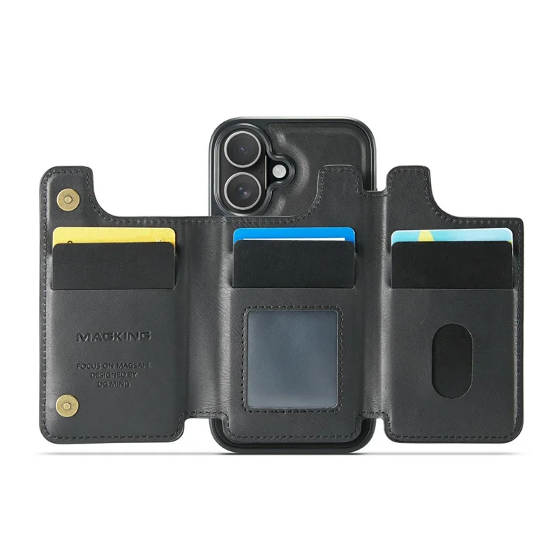 MAGKING K3 Series For iPhone 17 Case Compatible with MagSafe Wallet PC + TPU + PU Phone Cover - Black