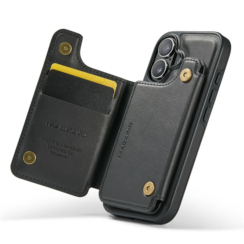 MAGKING K3 Series For iPhone 17 Case Compatible with MagSafe Wallet PC + TPU + PU Phone Cover - Black