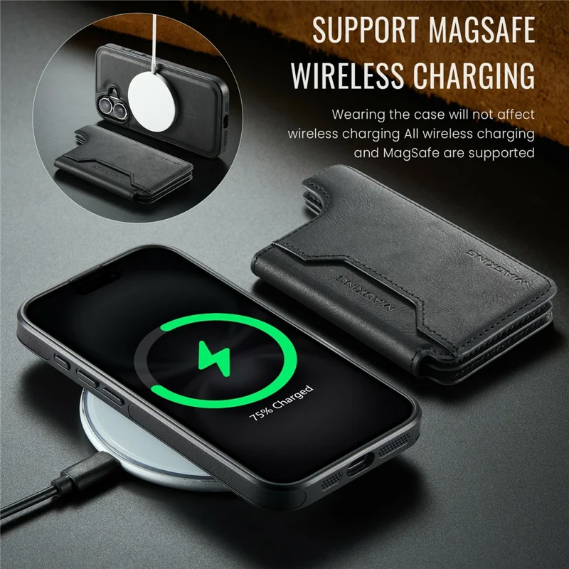 MAGKING K3 Series For iPhone 17 Case Compatible with MagSafe Wallet PC + TPU + PU Phone Cover - Black