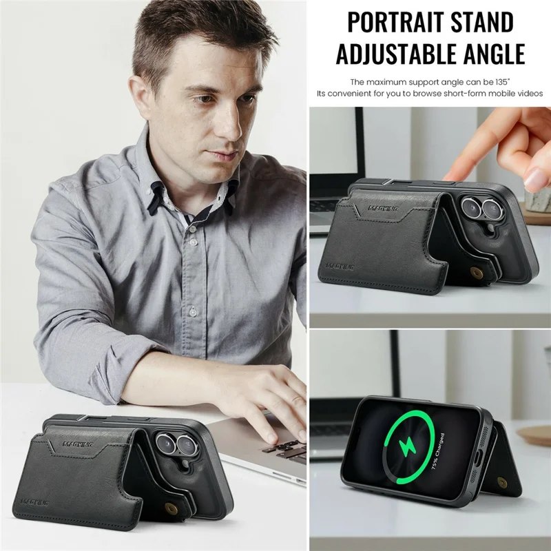 MAGKING K3 Series For iPhone 17 Case Compatible with MagSafe Wallet PC + TPU + PU Phone Cover - Black