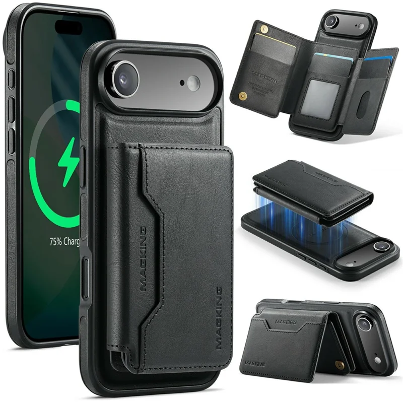 MAGKING K3 Series For iPhone Air Case Compatible with MagSafe Wallet PC + TPU + PU Phone Cover - Black