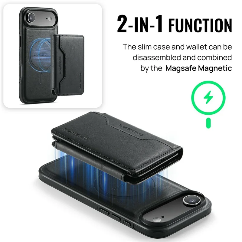 MAGKING K3 Series For iPhone Air Case Compatible with MagSafe Wallet PC + TPU + PU Phone Cover - Black