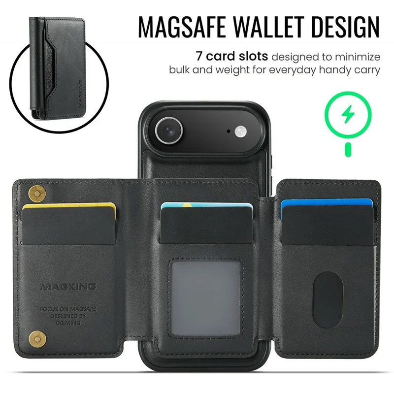 MAGKING K3 Series For iPhone Air Case Compatible with MagSafe Wallet PC + TPU + PU Phone Cover - Black