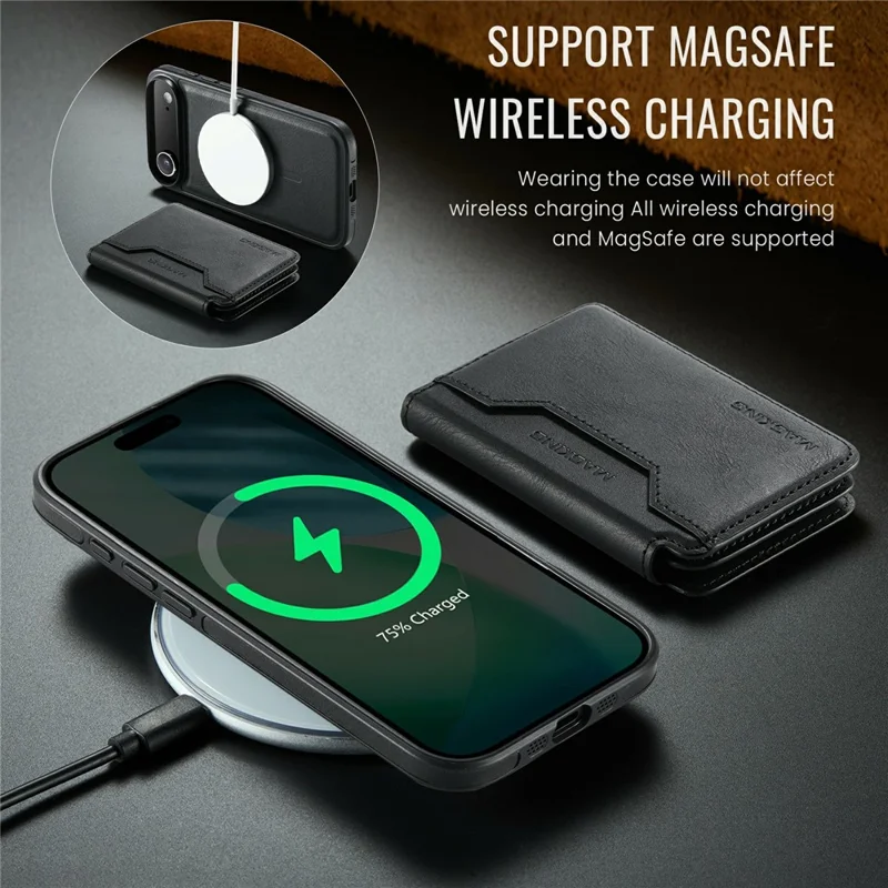 MAGKING K3 Series For iPhone Air Case Compatible with MagSafe Wallet PC + TPU + PU Phone Cover - Black