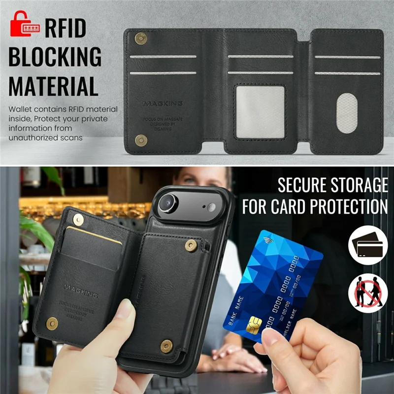 MAGKING K3 Series For iPhone Air Case Compatible with MagSafe Wallet PC + TPU + PU Phone Cover - Black