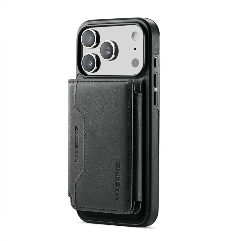 MAGKING K3 Series For iPhone 17 Pro Case Compatible with MagSafe Wallet PC + TPU + PU Phone Cover - Black