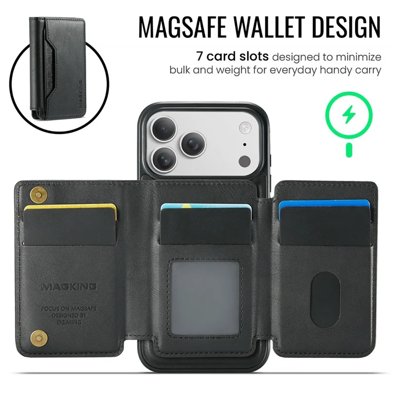 MAGKING K3 Series For iPhone 17 Pro Max Case Compatible with MagSafe Wallet PC + TPU + PU Phone Cover - Black