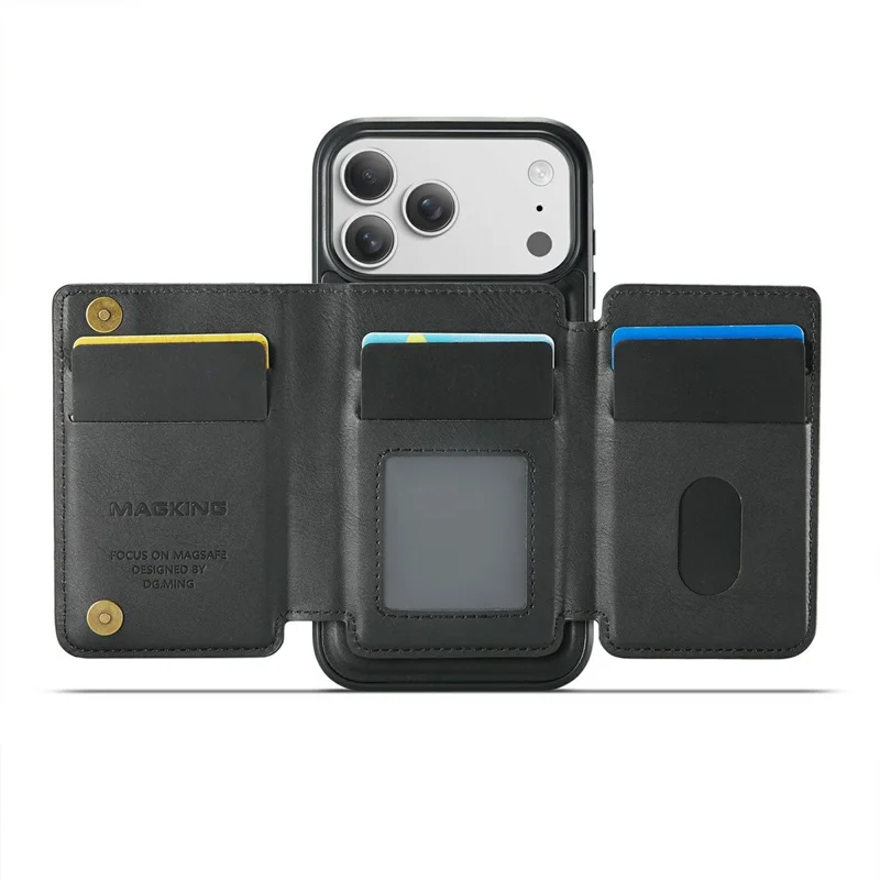 MAGKING K3 Series For iPhone 17 Pro Max Case Compatible with MagSafe Wallet PC + TPU + PU Phone Cover - Black
