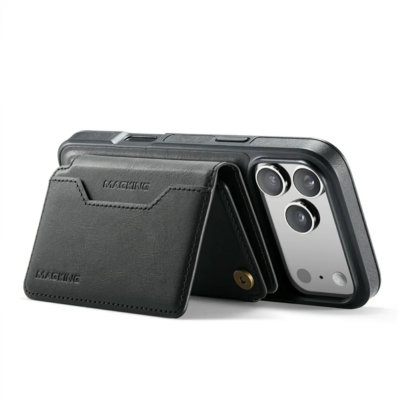 MAGKING K3 Series For iPhone 17 Pro Max Case Compatible with MagSafe Wallet PC + TPU + PU Phone Cover - Black