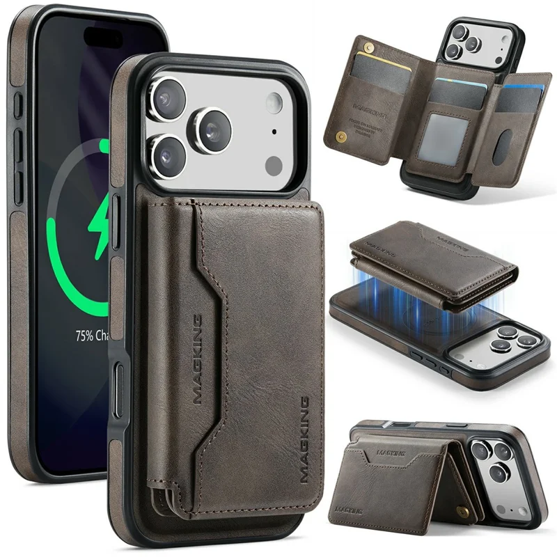 MAGKING K3 Series For iPhone 17 Pro Max Case Compatible with MagSafe Wallet PC + TPU + PU Phone Cover - Coffee