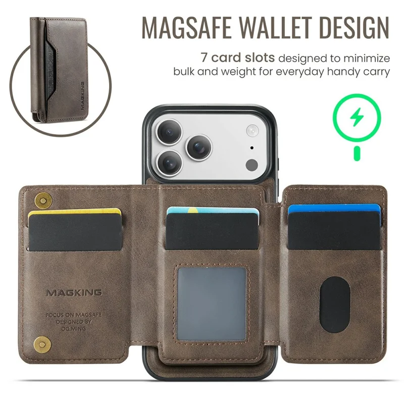 MAGKING K3 Series For iPhone 17 Pro Max Case Compatible with MagSafe Wallet PC + TPU + PU Phone Cover - Coffee