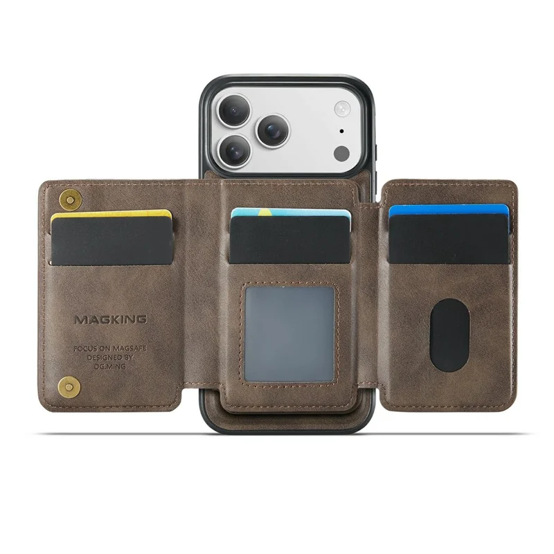 MAGKING K3 Series For iPhone 17 Pro Max Case Compatible with MagSafe Wallet PC + TPU + PU Phone Cover - Coffee