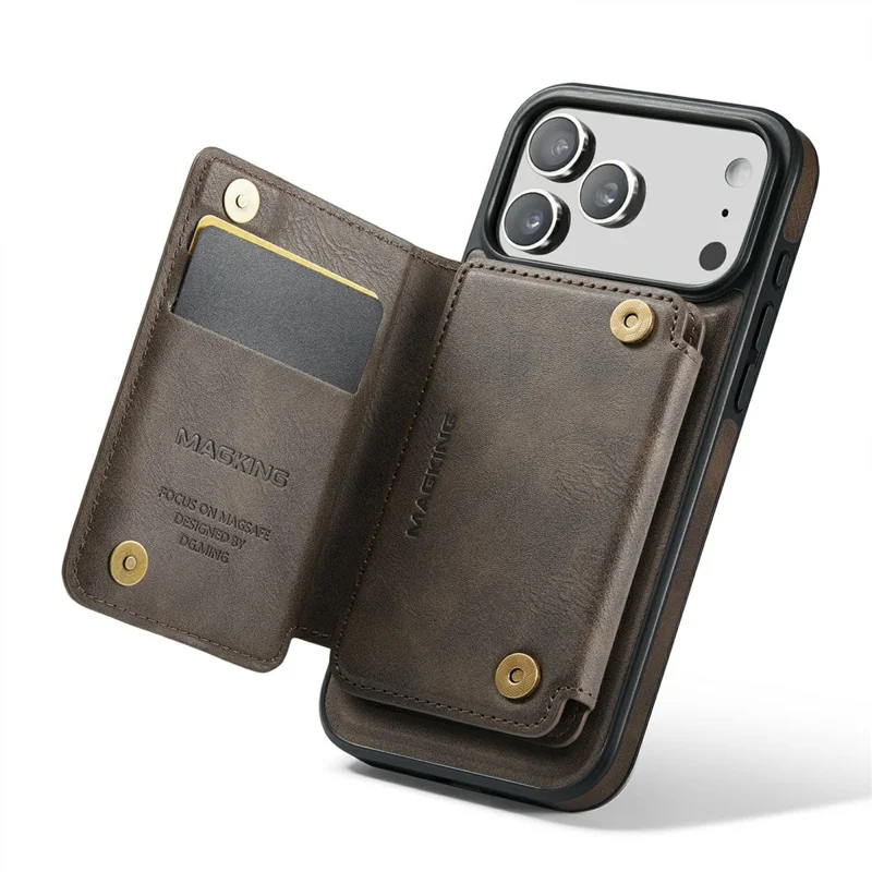MAGKING K3 Series For iPhone 17 Pro Max Case Compatible with MagSafe Wallet PC + TPU + PU Phone Cover - Coffee
