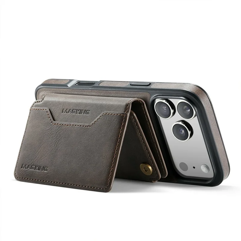 MAGKING K3 Series For iPhone 17 Pro Max Case Compatible with MagSafe Wallet PC + TPU + PU Phone Cover - Coffee