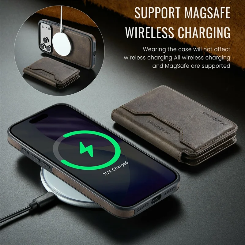 MAGKING K3 Series For iPhone 17 Pro Max Case Compatible with MagSafe Wallet PC + TPU + PU Phone Cover - Coffee