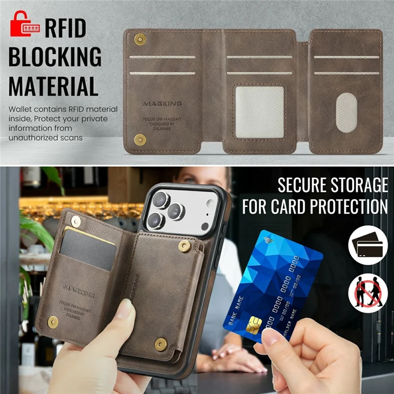 MAGKING K3 Series For iPhone 17 Pro Max Case Compatible with MagSafe Wallet PC + TPU + PU Phone Cover - Coffee