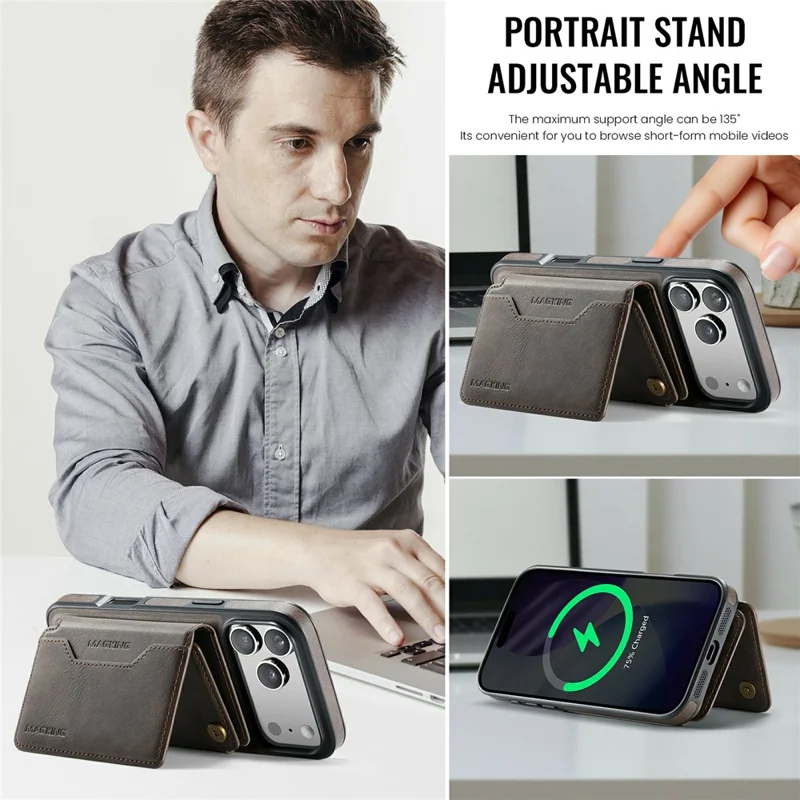 MAGKING K3 Series For iPhone 17 Pro Max Case Compatible with MagSafe Wallet PC + TPU + PU Phone Cover - Coffee