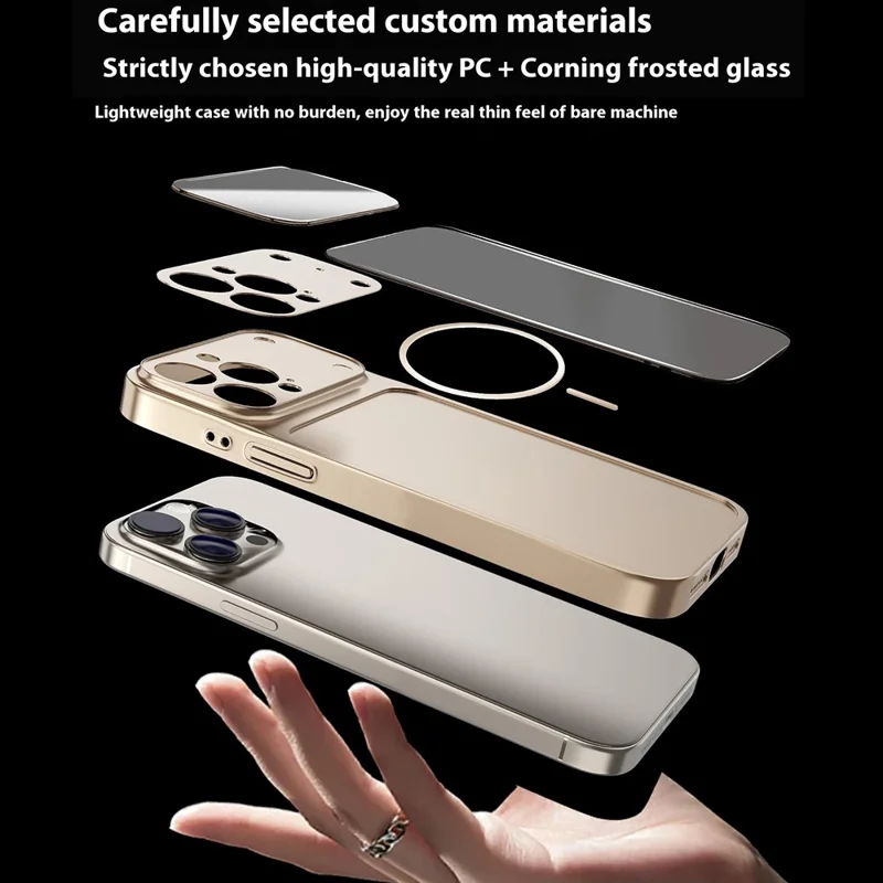 Bulk Purchasing For iPhone 14 Pro Max Magnetic Case Transfer to 17 Pro Max PC Phone Cover with AG Corning Glass Lens Film - Titanium Grey