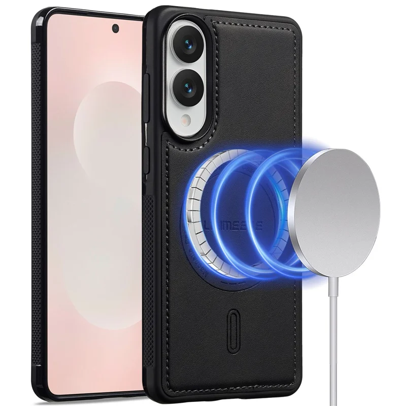 LC.IMEEKE L6 For Samsung Galaxy S25 Edge Case PU Leather Coated PC TPU Phone Cover Magnetic Case - Black