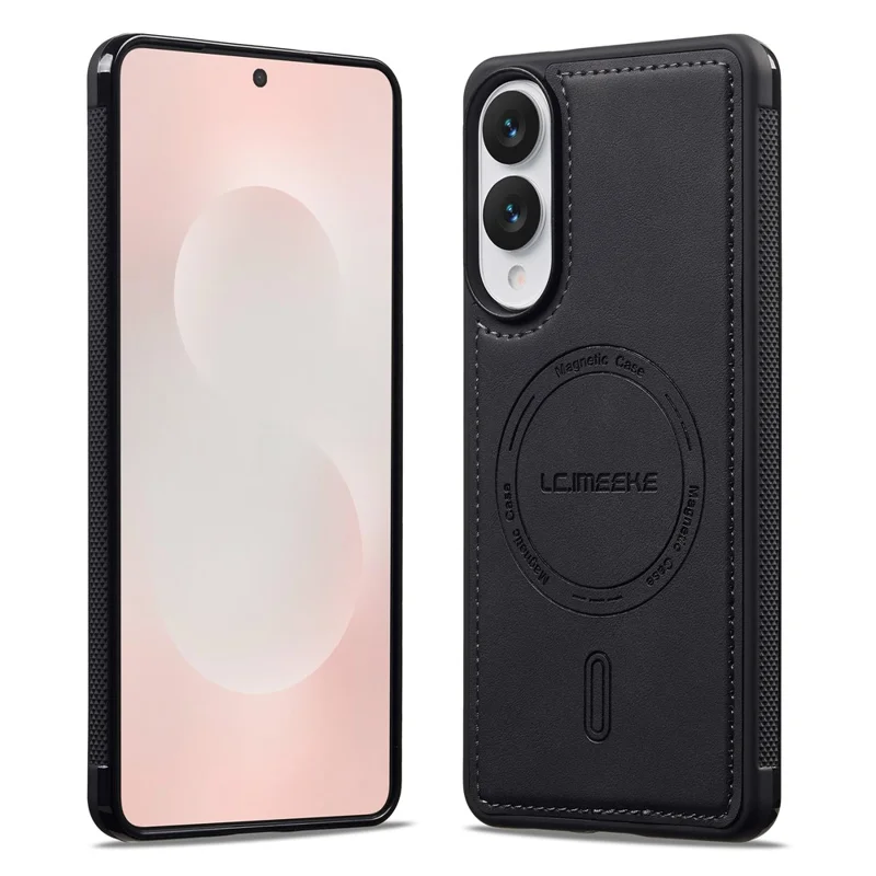 LC.IMEEKE L6 For Samsung Galaxy S25 Edge Case PU Leather Coated PC TPU Phone Cover Magnetic Case - Black