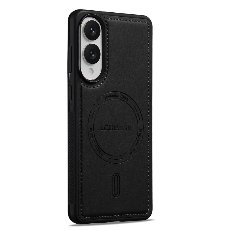 LC.IMEEKE L6 For Samsung Galaxy S25 Edge Case PU Leather Coated PC TPU Phone Cover Magnetic Case - Black